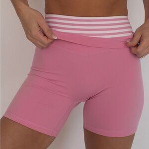 Pink pedals sStriped double layered Women’s Active Shorts
